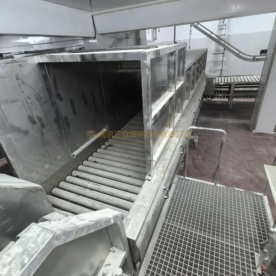 Roller transfer and enclosed pig-processing station in the Fuyang installation photographs